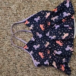 LANDS END GIRLS MULTI COLORED UNICORNS SWIM TANKINI TOP SIZE 14